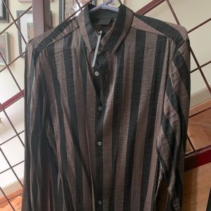 Striped Black and brown button down - Brand new!